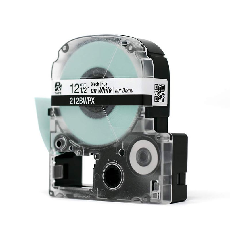 LABELWORKS Epson LABELWORKS 212BWPX PET (Polyester) Tape Cartridge - Black on White Standard Industrial Label Maker Tape - 1/2"" (12MM) Wide  30 ft - Image 3
